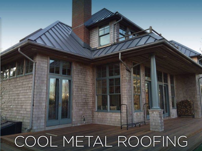 A cedar house with a metal standing seam cool roof in MA, CT, NH, or RI