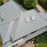 a standing seam metal roof in grey with a view from above