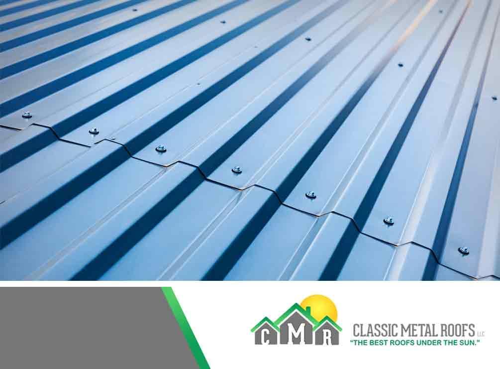 A close-up view of a corrugated metal roof in MA, CT, NH, or RI