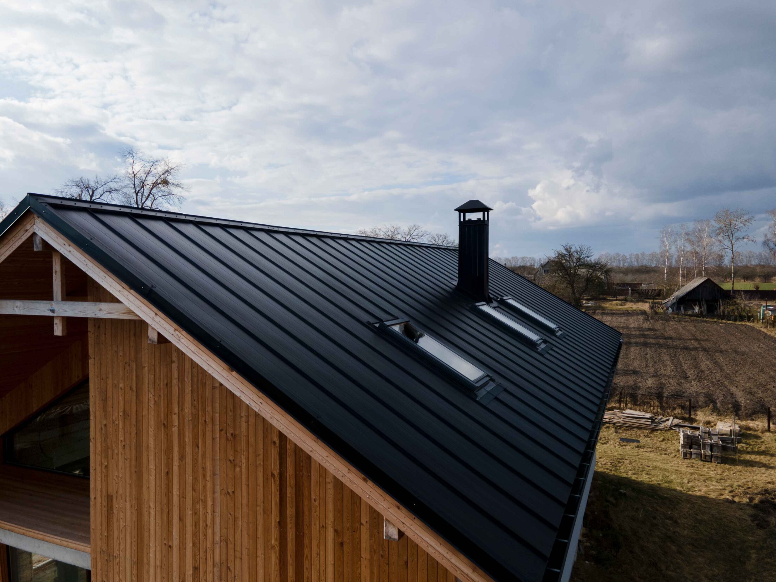 high angle beautiful roof wooden house